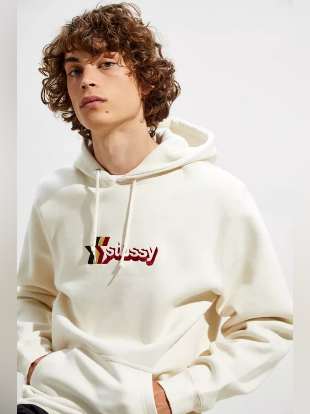 Stussy Cream Hoodie with Multicolor Logo